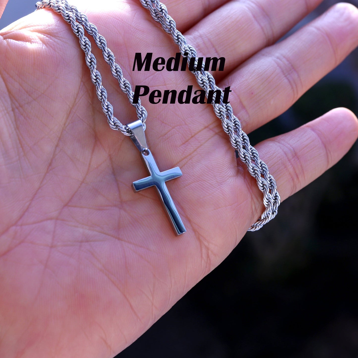 Men's Cross Necklace, Stainless Steel Silver Cross Necklace for Men, Cross Pendant with Rope Chain