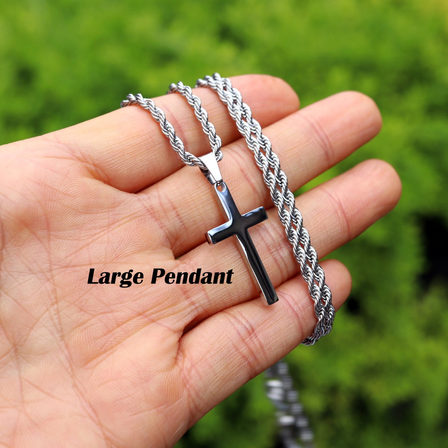 Men's Cross Necklace, Stainless Steel Silver Cross Necklace for Men, Cross Pendant with Rope Chain