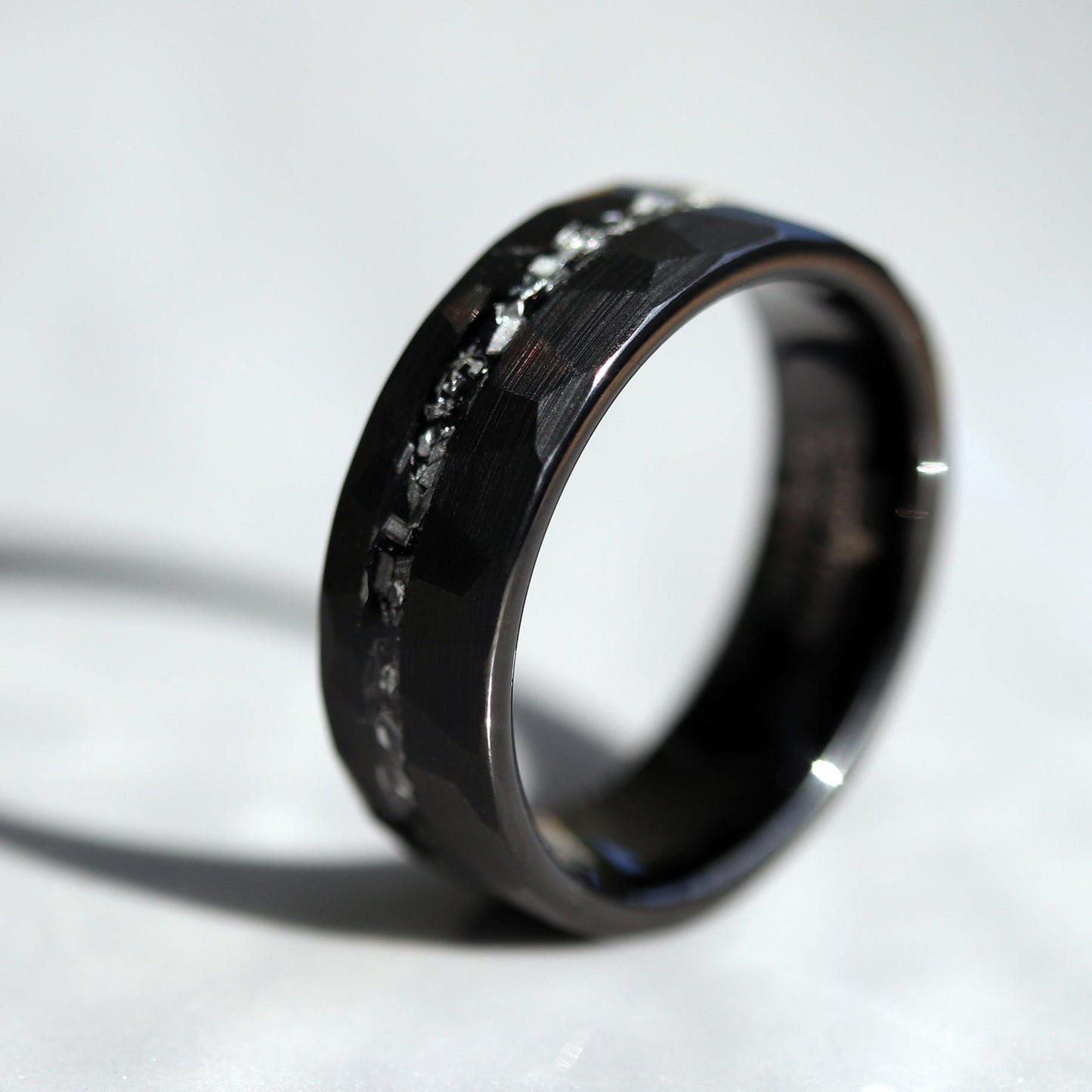 Black Hammered Wedding Band, Meteorite Ring, Mens Wedding Band, Hammered Brushed Tungsten Ring, Mens Ring, Meteorite Wedding Ring for Men