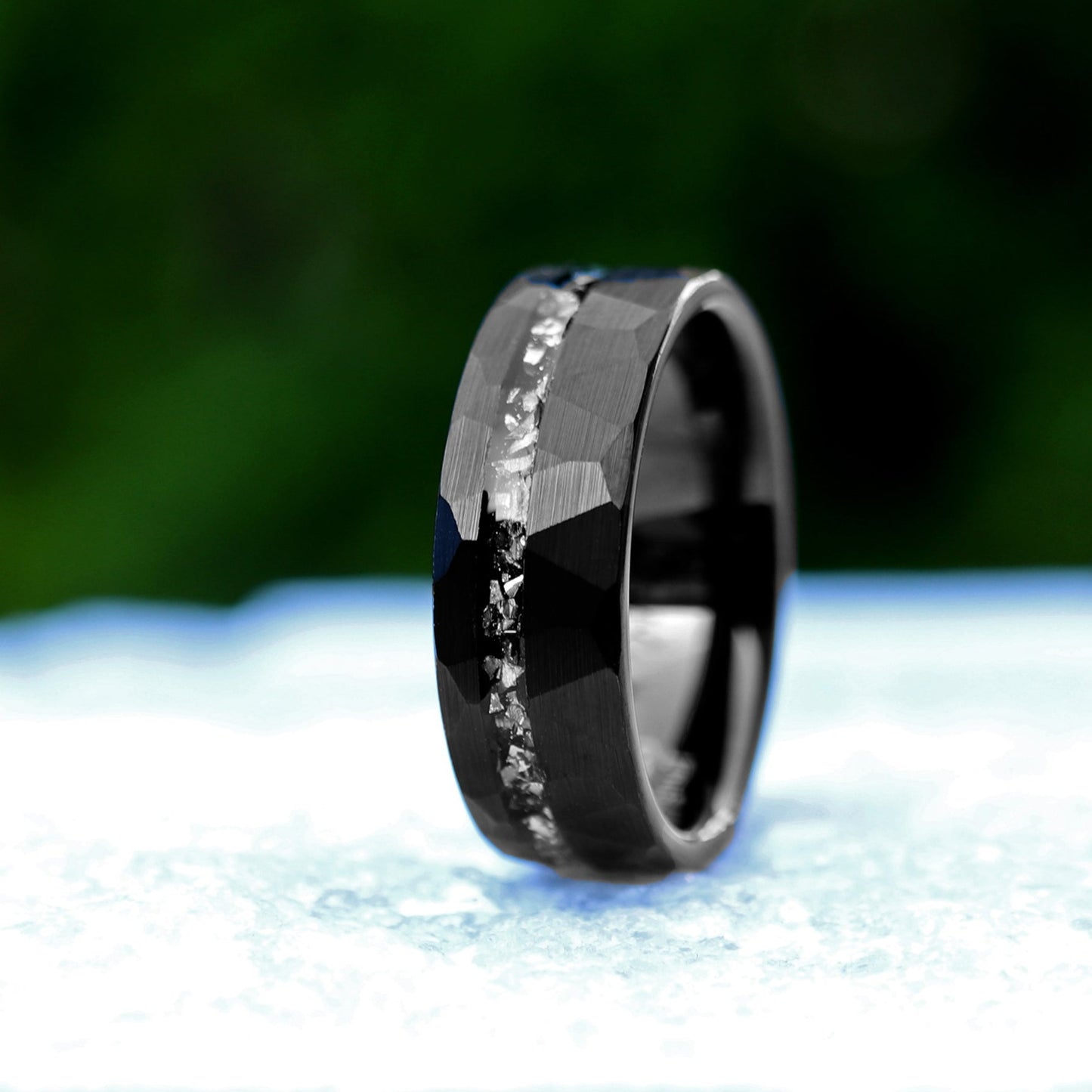 Black Hammered Wedding Band, Meteorite Ring, Mens Wedding Band, Hammered Brushed Tungsten Ring, Mens Ring, Meteorite Wedding Ring for Men