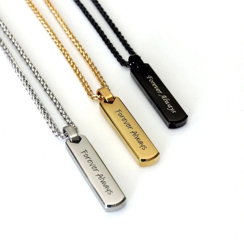 Personalized Bar Pendant Necklace, Custom Name Necklace for Men, Engraved Necklace for Boys