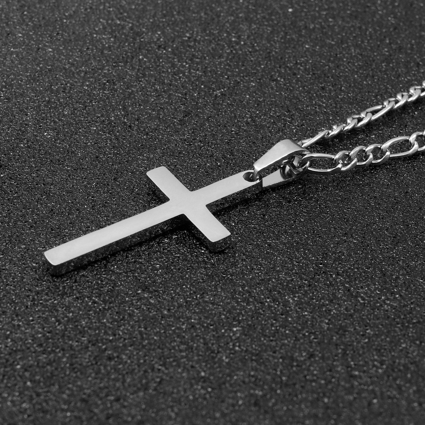 Cross Necklace for Men, Stainless Steel Silver Cross Necklaces for Boys, Cross Pendant with Figaro Link Chain Necklace 16”-26”