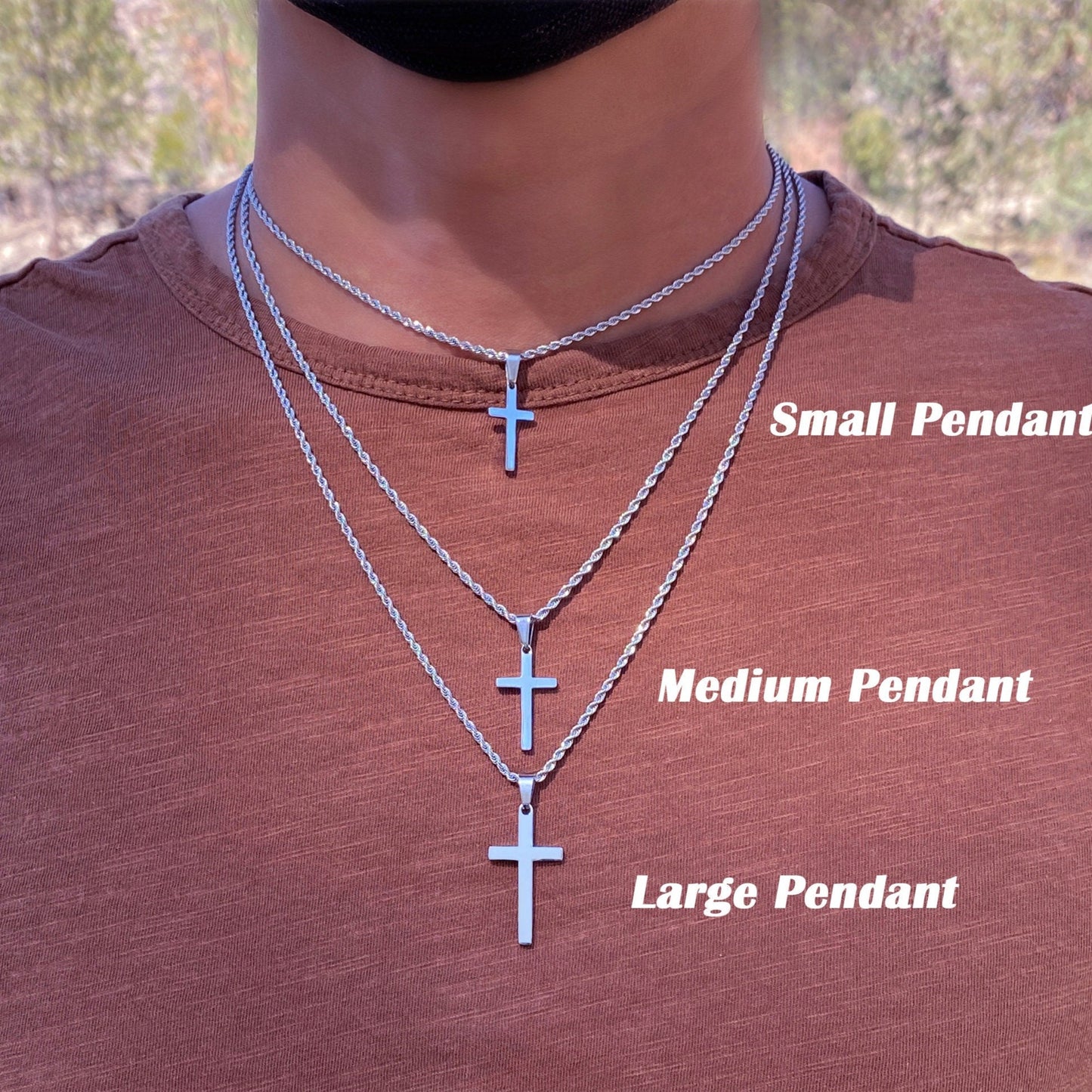 Men's Cross Necklace, Stainless Steel Silver Cross Necklace for Men, Cross Pendant with Rope Chain