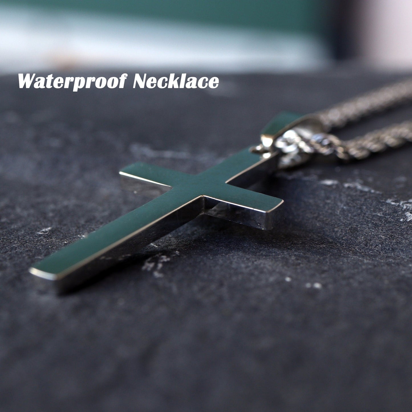 Men's Cross Necklace, Stainless Steel Silver Cross Necklace for Men, Cross Pendant with Rope Chain