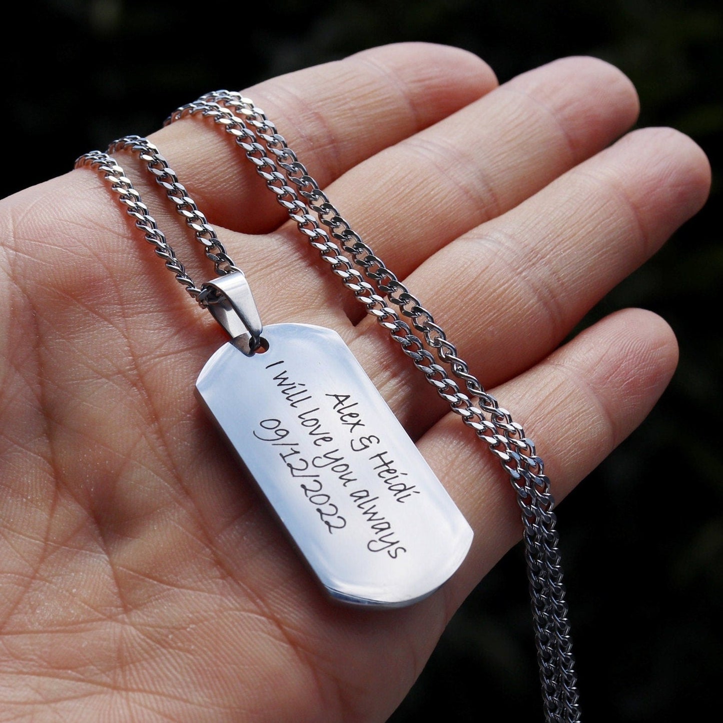 Engraved Necklace for Men, Personalized Engraved Necklace, Customized Necklace, Military Dog Tag Pendant With Cuban Link Chain