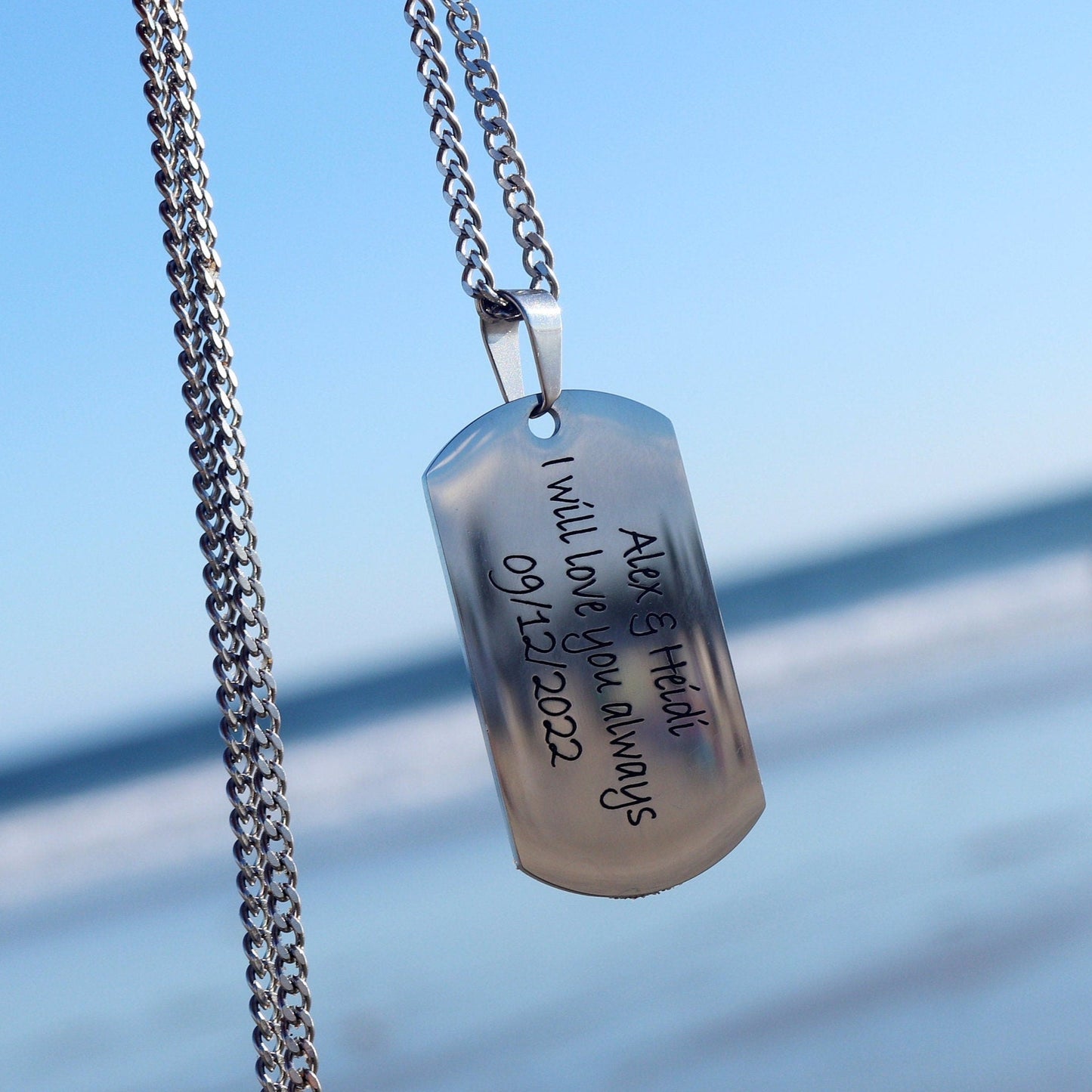 Engraved Necklace for Men, Personalized Engraved Necklace, Customized Necklace, Military Dog Tag Pendant With Cuban Link Chain