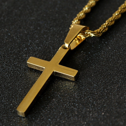 Cross Necklace Men Cross Pendant Stainless Steel Gold Cross Chain Men Rope Chain Necklace Men Gift for Boyfriend Necklace for Boys Cross Necklace