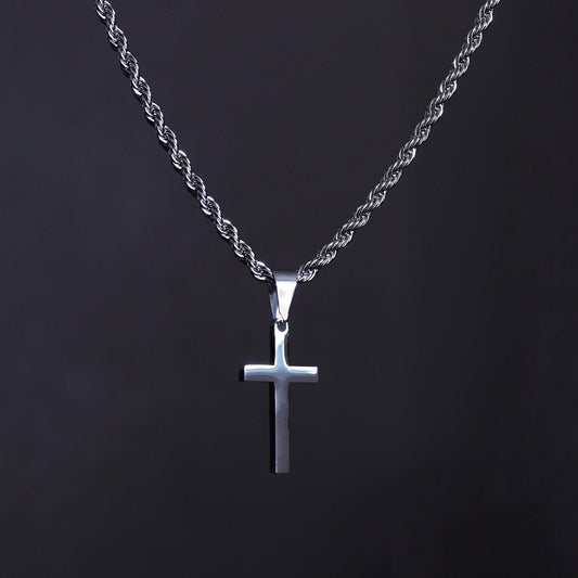 Men's Cross Necklace, Cross Necklace for Boys, Stainless Steel Silver Cross Pendant, 3mm Rope Chain, Gift for Boyfriend, Christian Jewelry