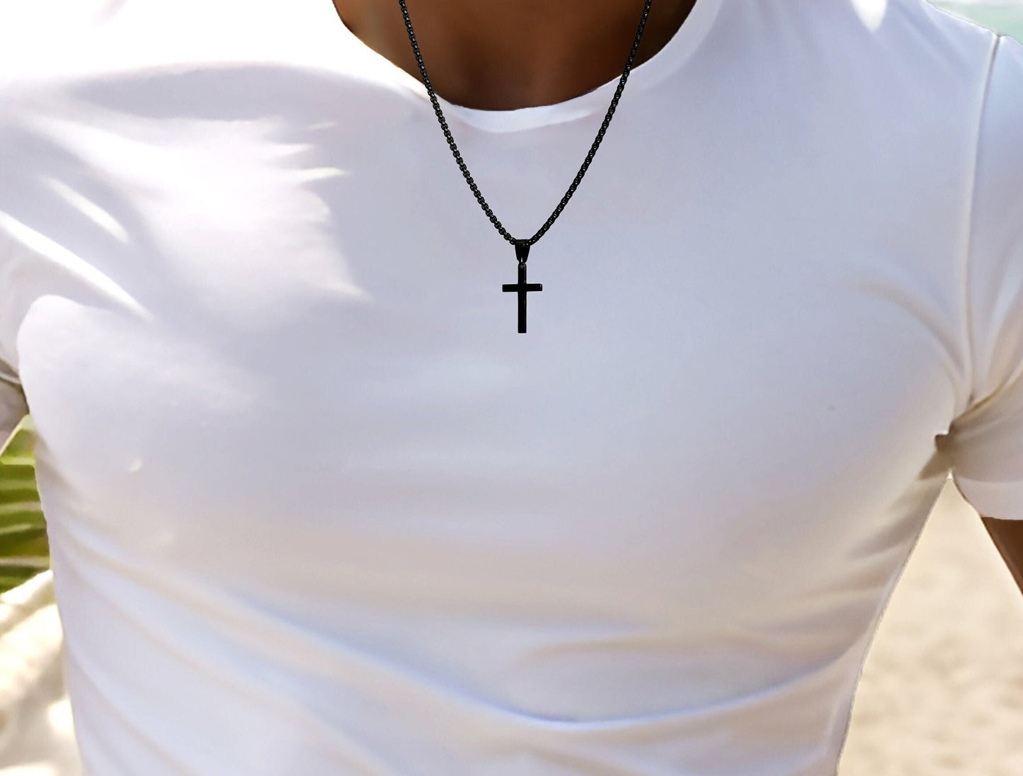 Men's Personalized Black Cross Necklace - Cross Pendant for Boys, Baptism Gift for Kids, Gift for Him or Son