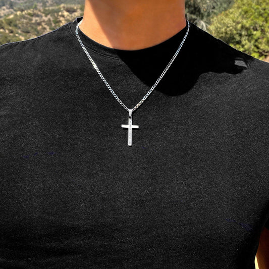 Men's Necklace, Waterproof Cross Necklace, Stainless Steel Silver Necklace, Cuban Chain Necklace for Men, Men Cross Necklace, Boys Necklaces, Mens gift