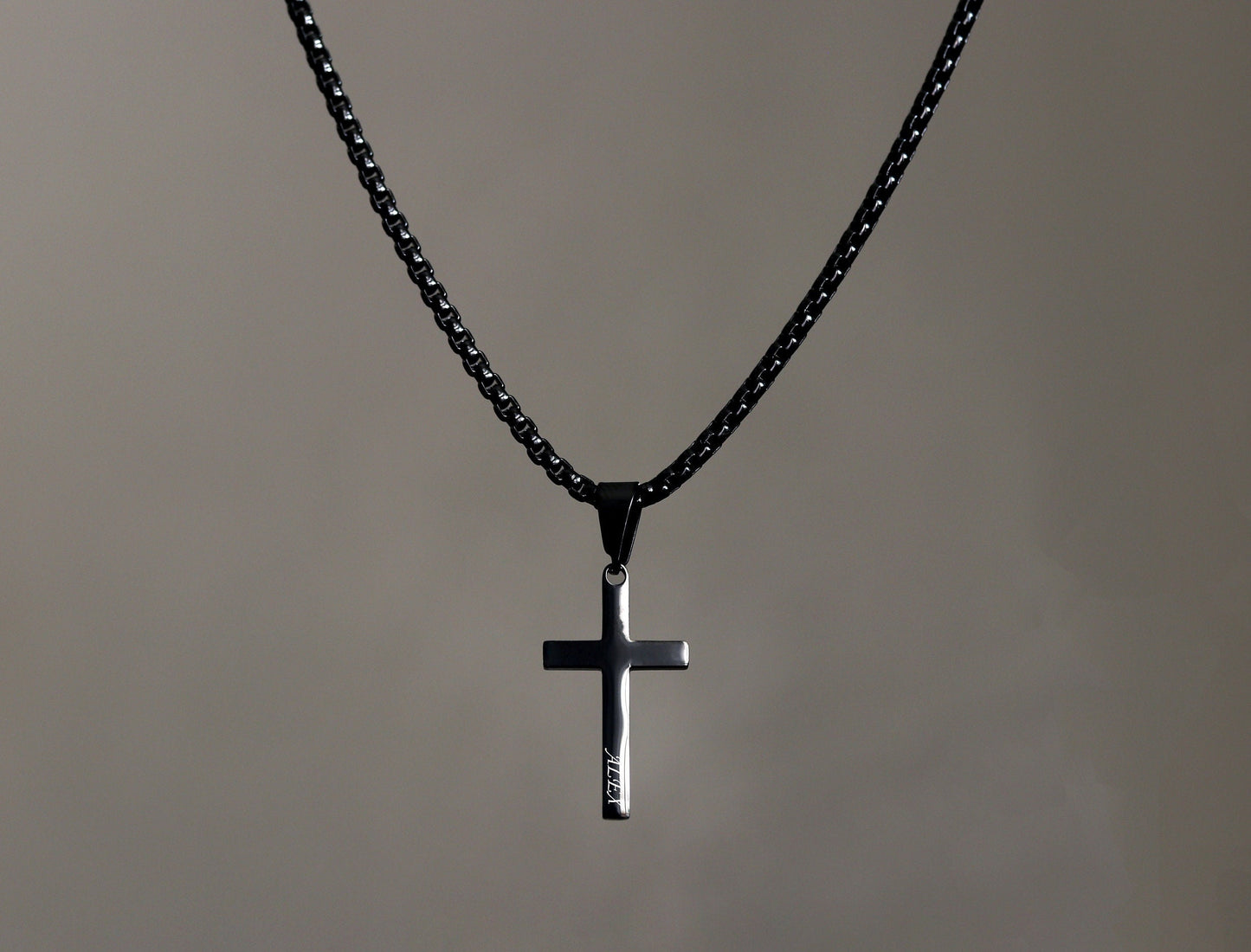 Men's Personalized Black Cross Necklace - Cross Pendant for Boys, Baptism Gift for Kids, Gift for Him or Son