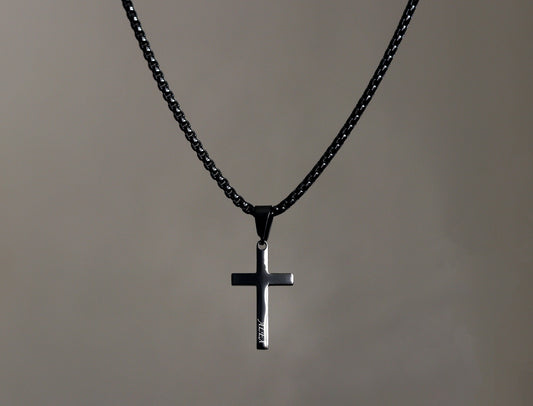 Men's Personalized Black Cross Necklace - Cross Pendant for Boys, Baptism Gift for Kids, Gift for Him or Son