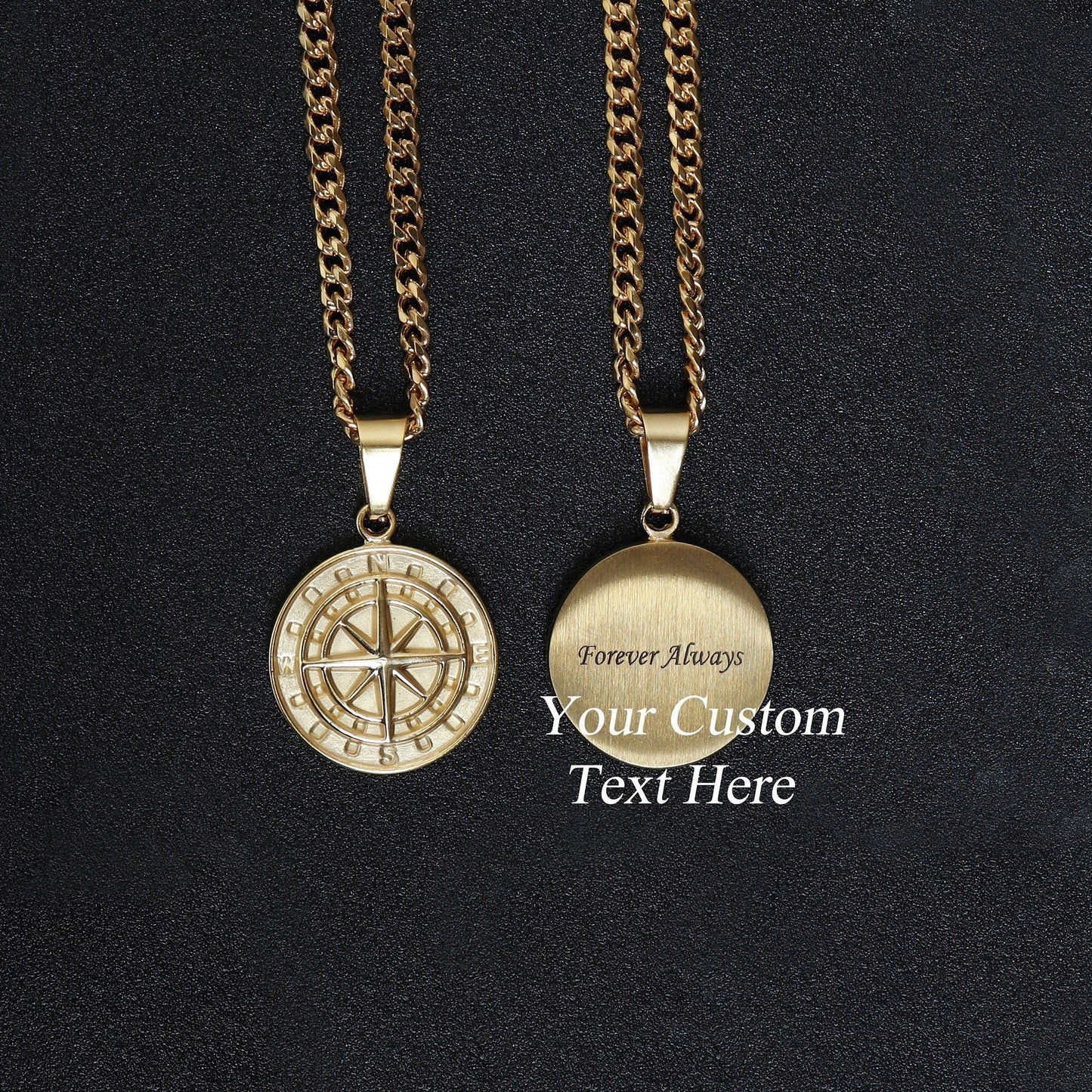 Mens Personalized Necklace, Men's Compass Pendant Necklace, Stainless Steel Silver & 18K Gold Plate, Compass Necklace Men, North Star Pendant