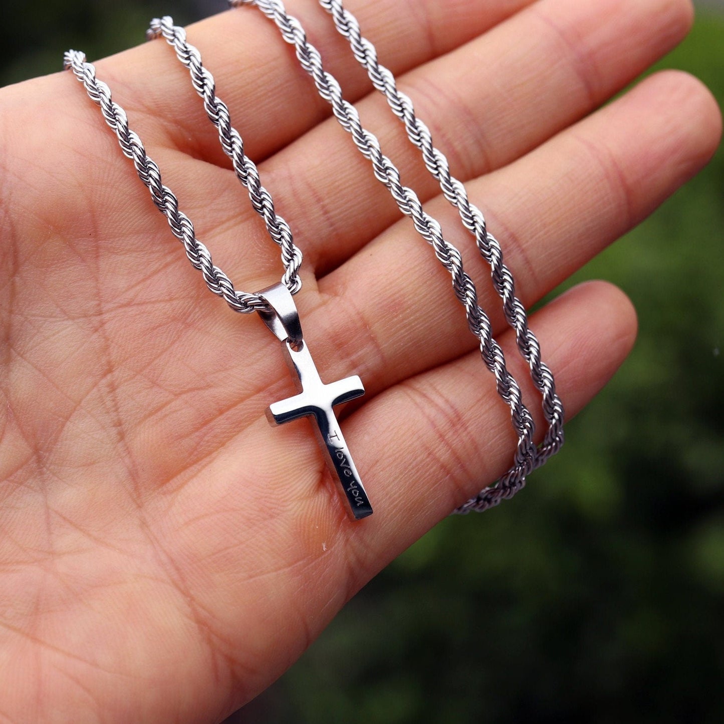 Men's Cross Necklace, Cross Necklace for Boys, Stainless Steel Silver Cross Pendant, 3mm Rope Chain, Gift for Boyfriend, Christian Jewelry