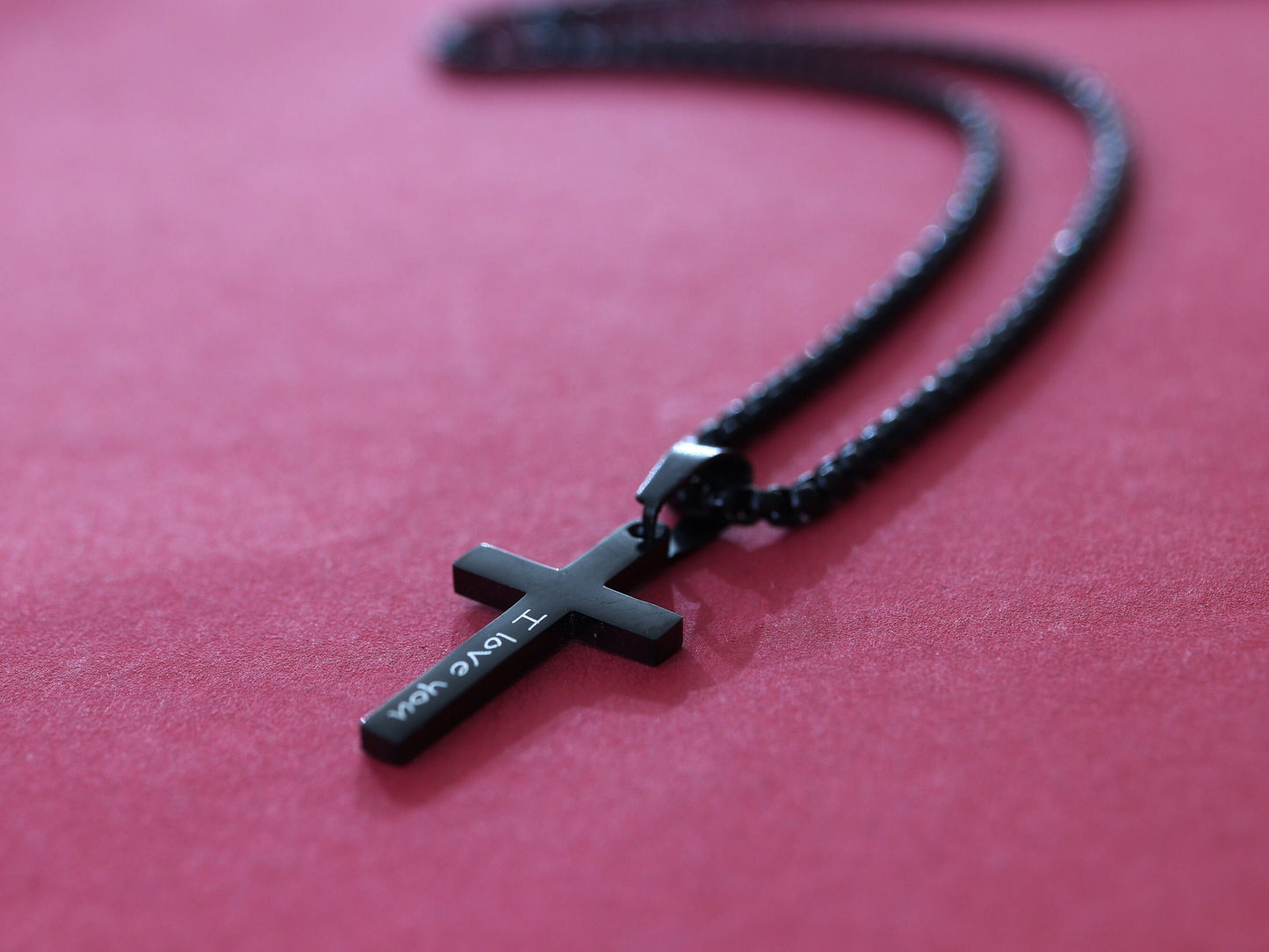 Men's Personalized Black Cross Necklace - Cross Pendant for Boys, Baptism Gift for Kids, Gift for Him or Son