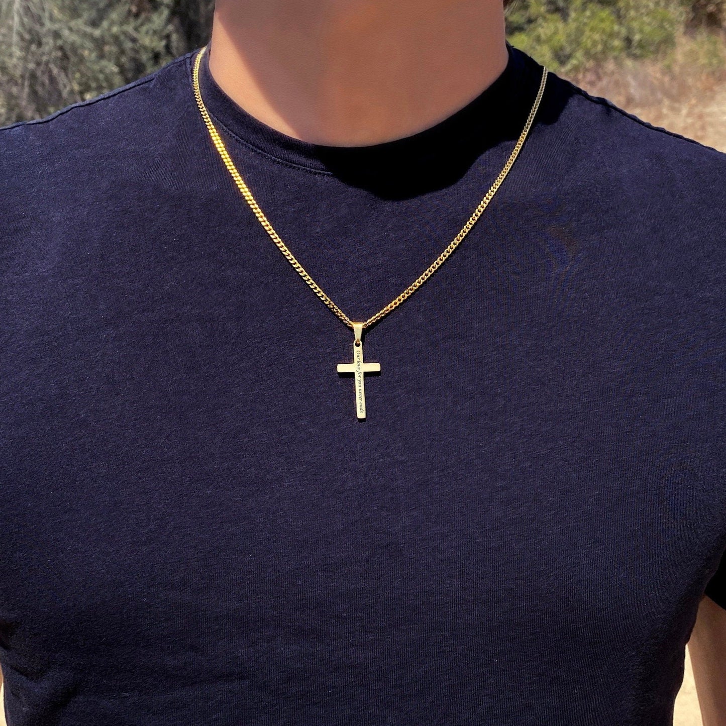 Personalized Cross Necklace for Men, Stainless Steel Gold Cross Necklace, Cuban Chain Necklace, Boys Cross Chain