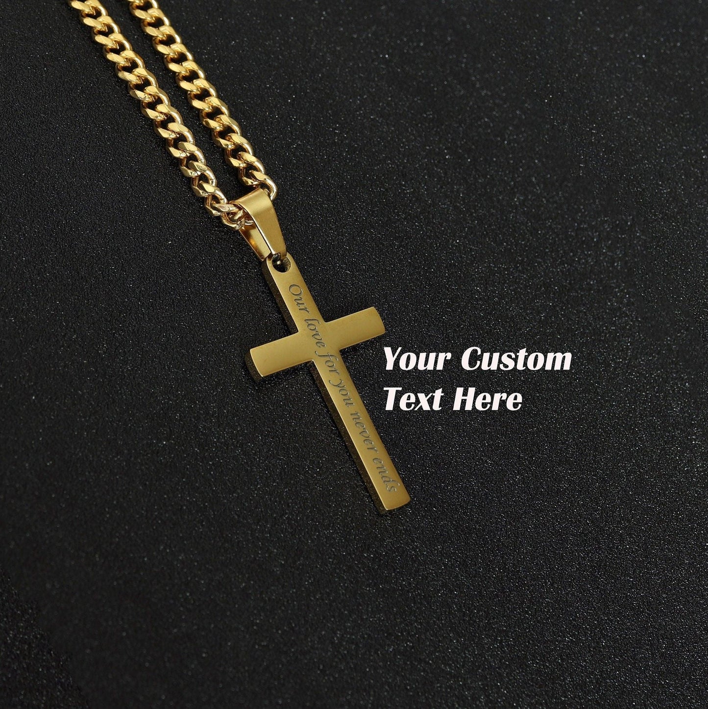 Personalized Cross Necklace for Men, Stainless Steel Gold Cross Necklace, Cuban Chain Necklace, Boys Cross Chain