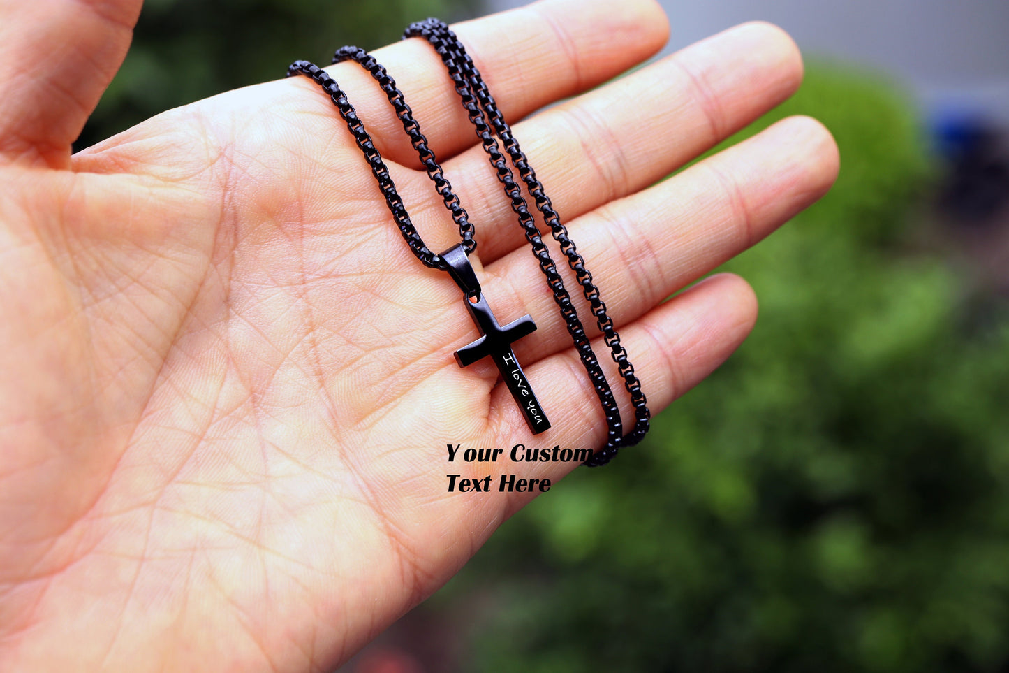 Men's Personalized Black Cross Necklace - Cross Pendant for Boys, Baptism Gift for Kids, Gift for Him or Son