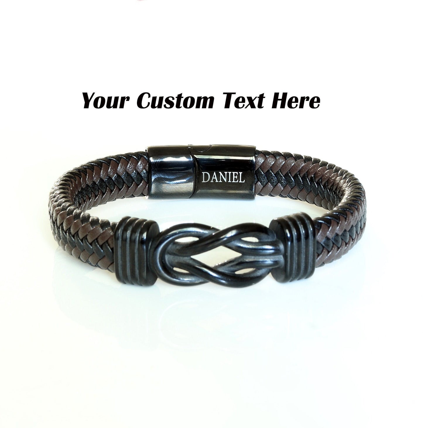 Men's Bracelet, Personalized Bracelet, Men Leather Bracelet, Engraved Name Bracelet, Infinity Knot Bracelet, Personalized Gift for Boyfriend