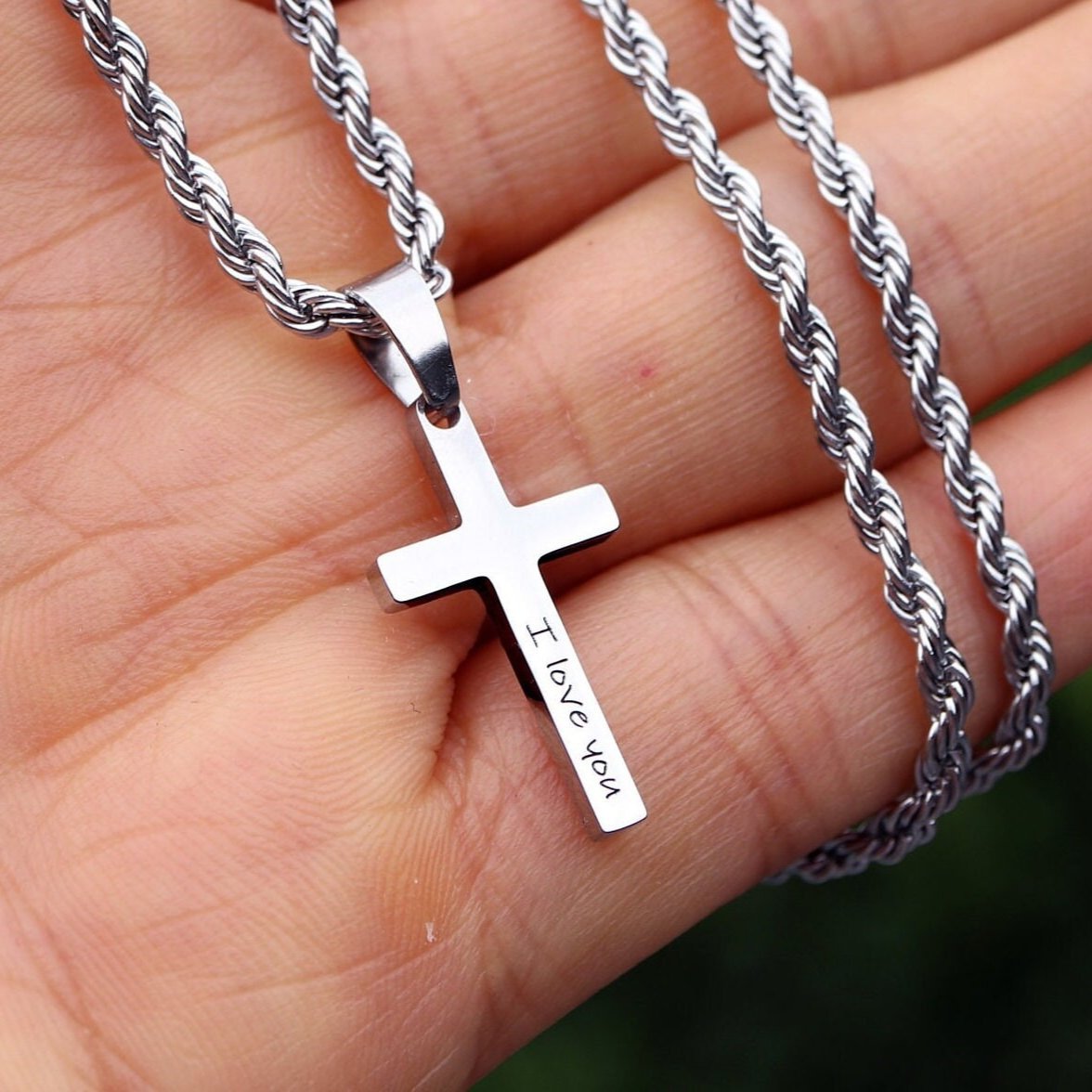 Men's Cross Necklace, Cross Necklace for Boys, Stainless Steel Silver Cross Pendant, 3mm Rope Chain, Gift for Boyfriend, Christian Jewelry