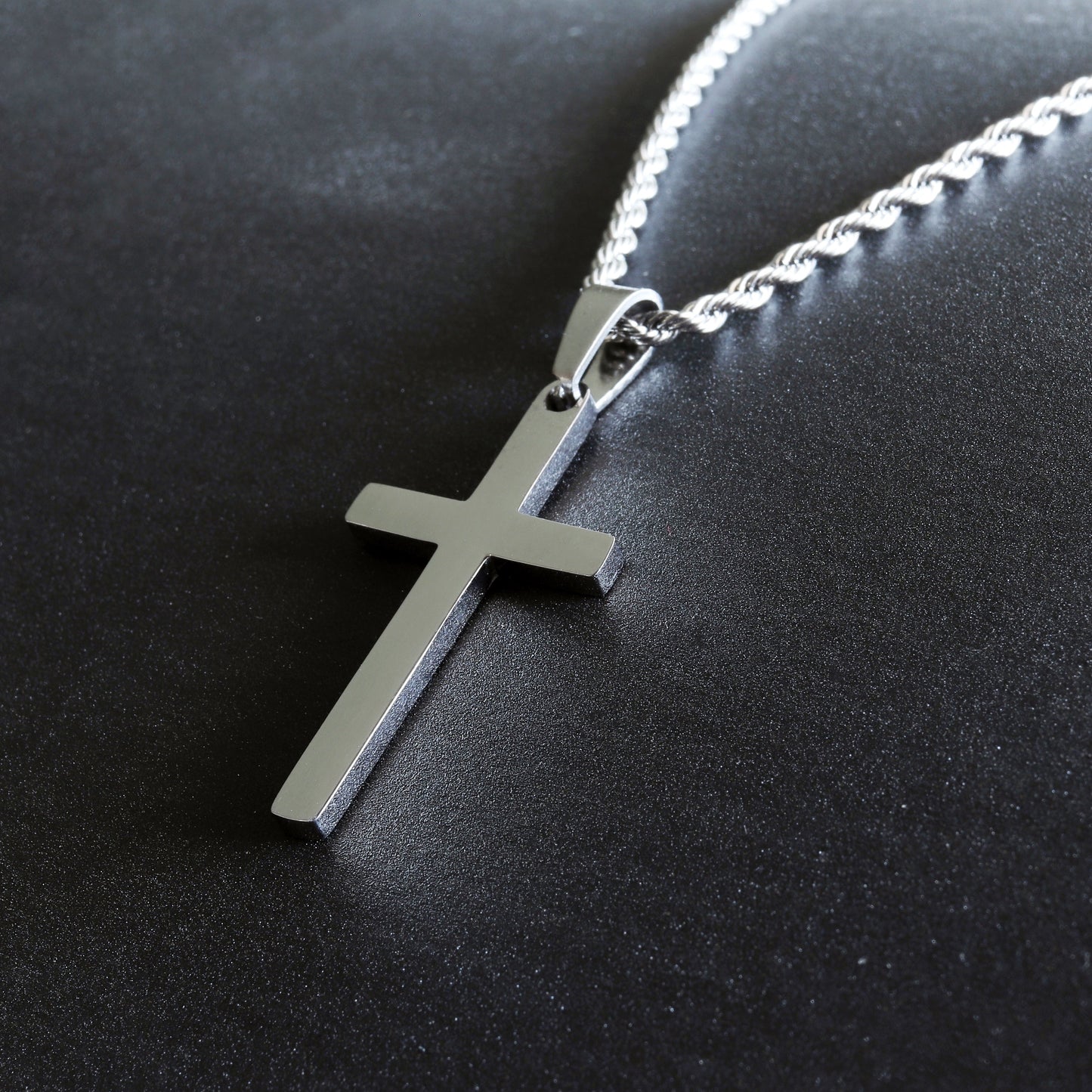 Men's Cross Necklace, Stainless Steel Silver Cross Necklace for Men, Cross Pendant with Rope Chain