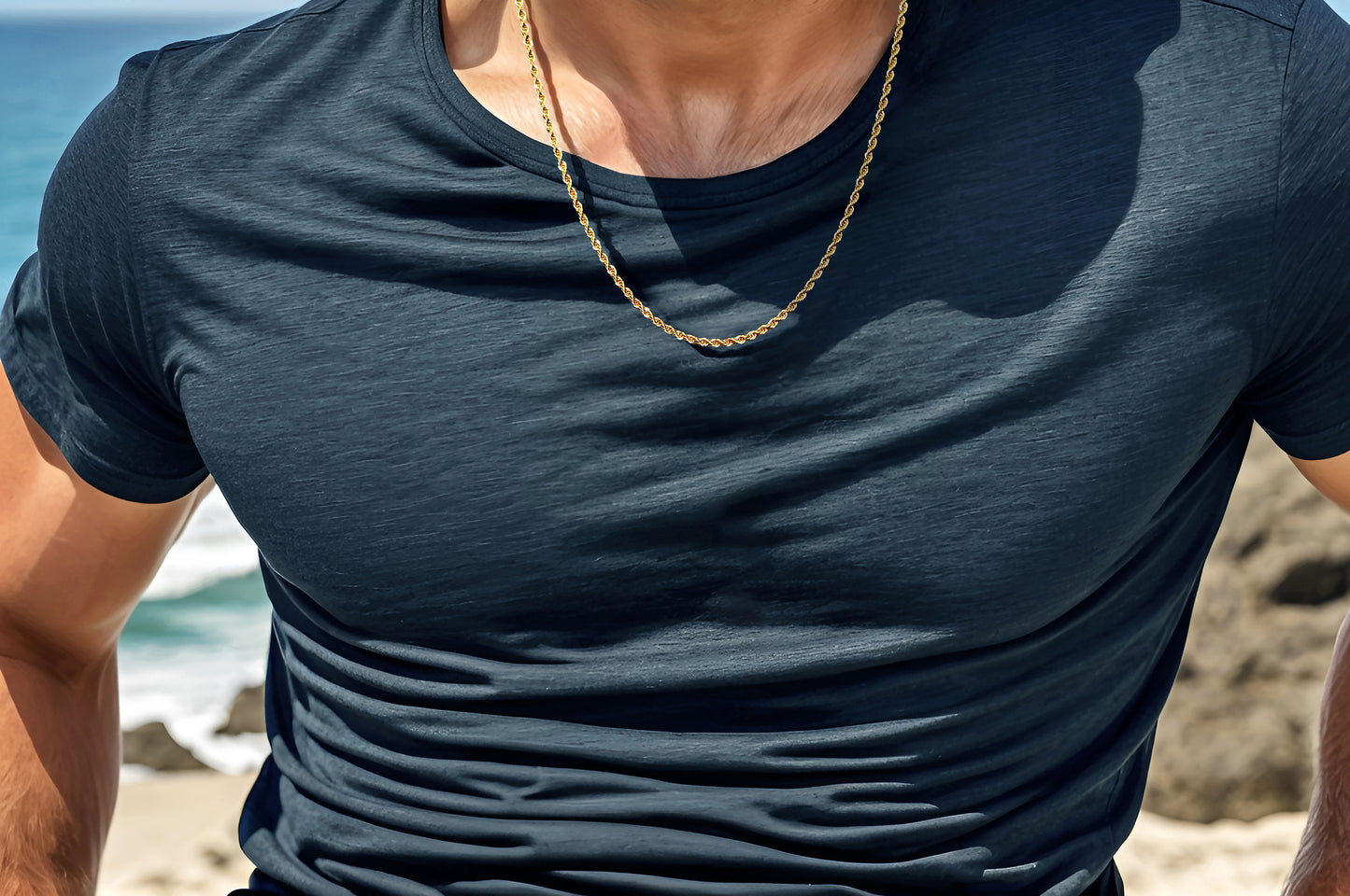 Men's Chain Necklace, Rope Chain Necklace, Stainless Steel Gold Chain, 3mm Rope Chain Necklace for Men